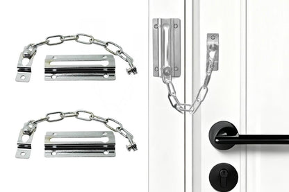 2Pcs Door Security Chain Lock Door Chain Lock with 12 Screws for Wood Door-Black V1263-JX-7439-2