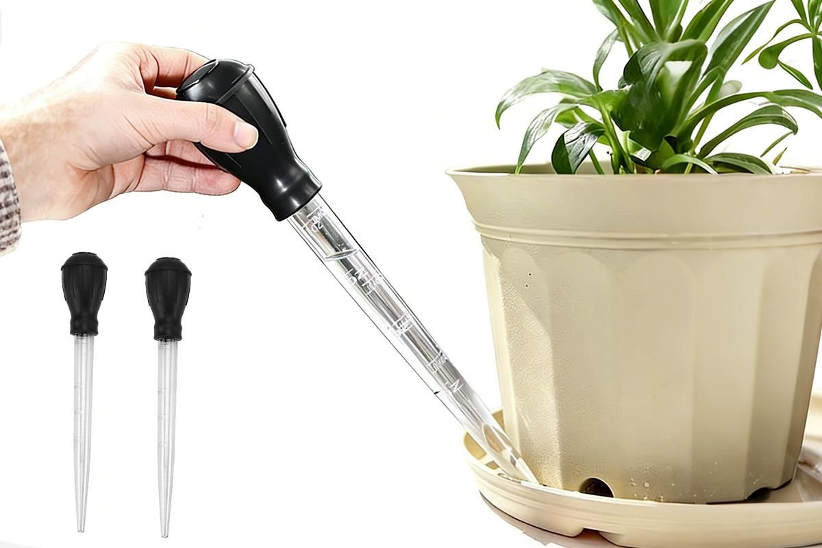 2Pcs Flower Pot Tray Water Remover Suction Drainer Tool Clear Scale Rubber Bulb V1263-JX-7441