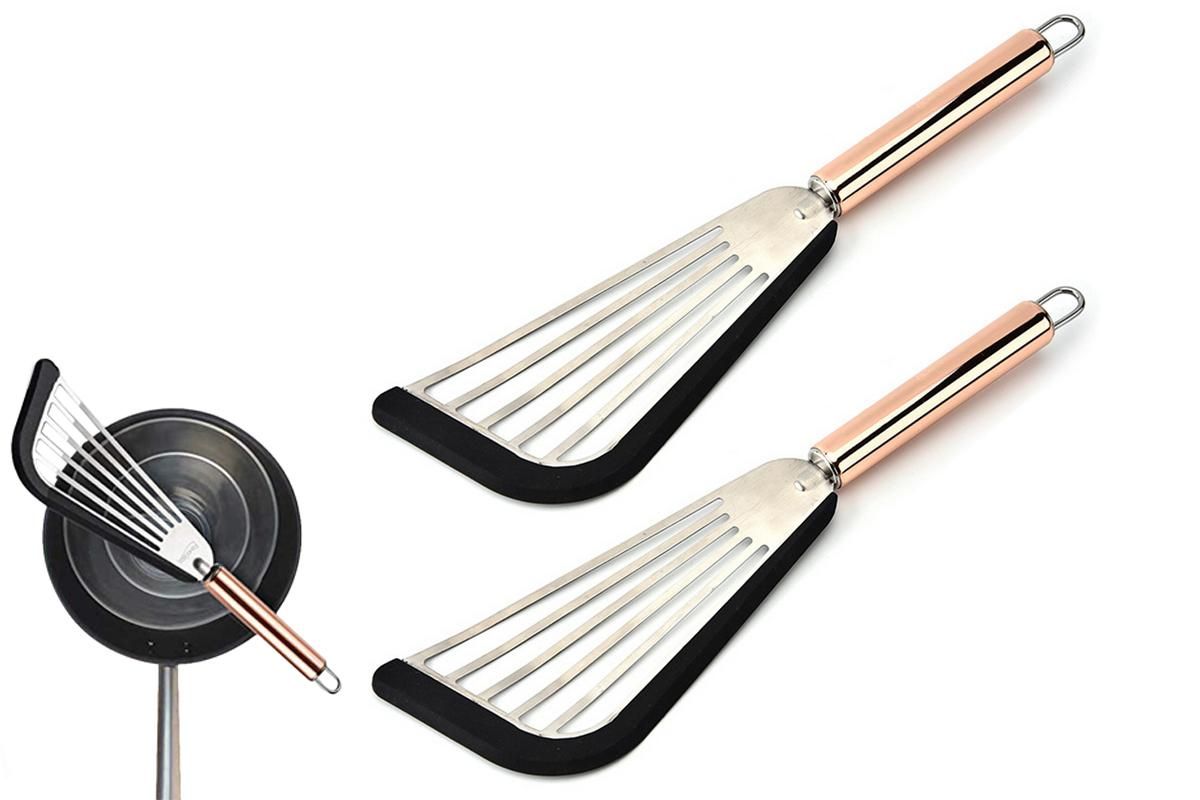 2Pcs Nonstick Cookware Spatula With Silicone Edge Heat Resistant Kitchen Cooking Thin Spatula Flipper V1263-JX-7443