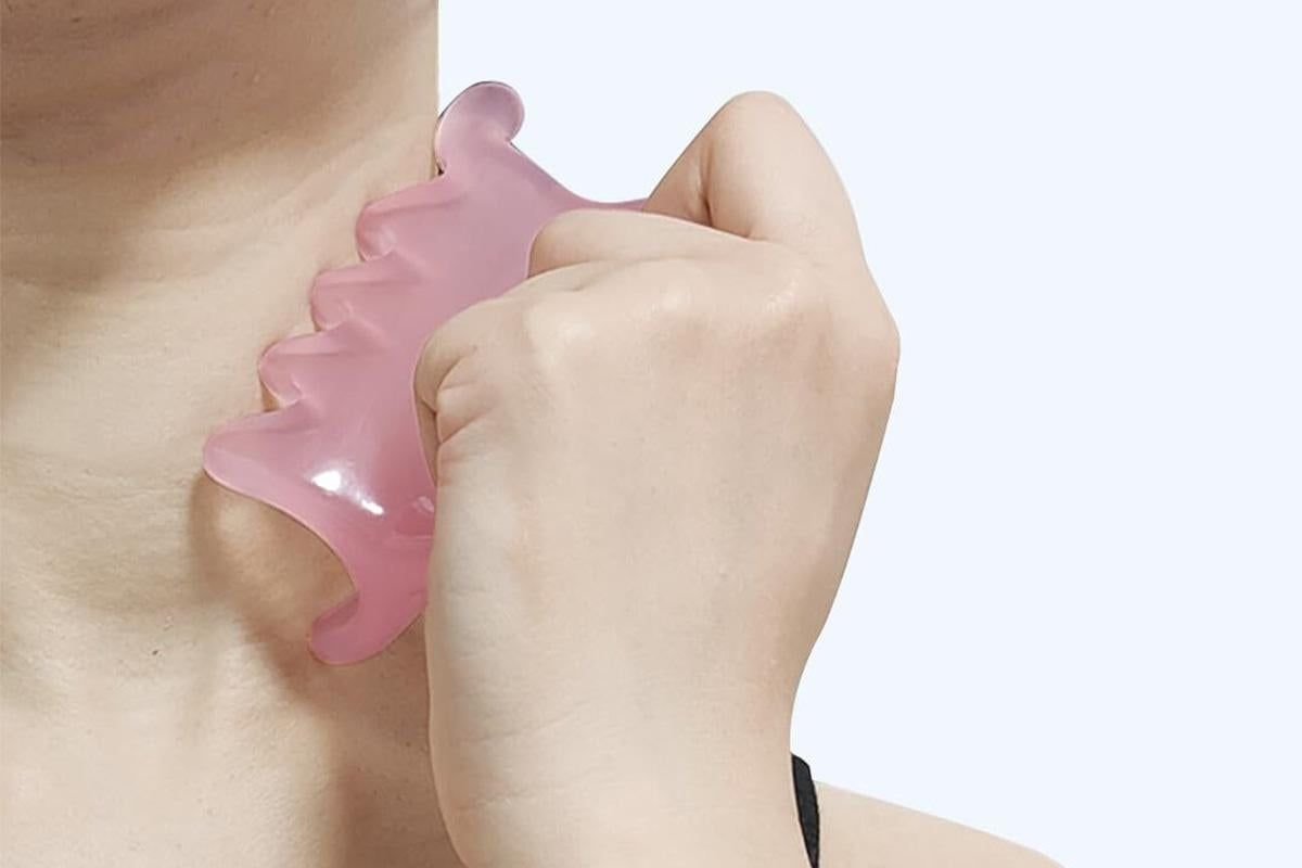 Back Massager Handheld Acupressure Gua Sha Tool for Full Body Muscle Relief -Pink V1263-JX-7467