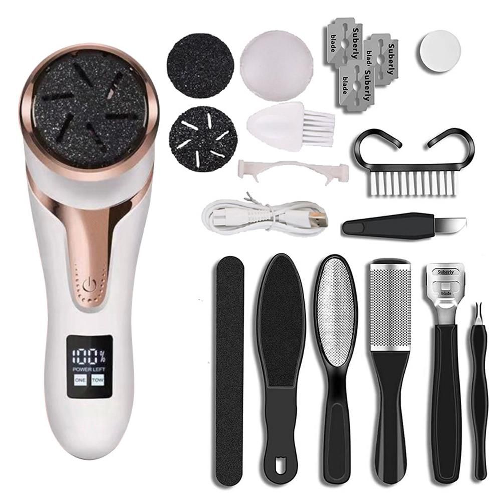 Electric Callus Remover for Feet Water-resistant 2 Speeds Pedicure Kit -White and 12pcs kit V1263-JX-7472-2