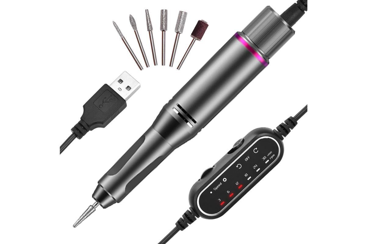 Electric Manicure Tools Kit File Machine Cordless Nail Drill Trimmer Nail Grind Trim Polish-Gray V1263-JX-7476-1