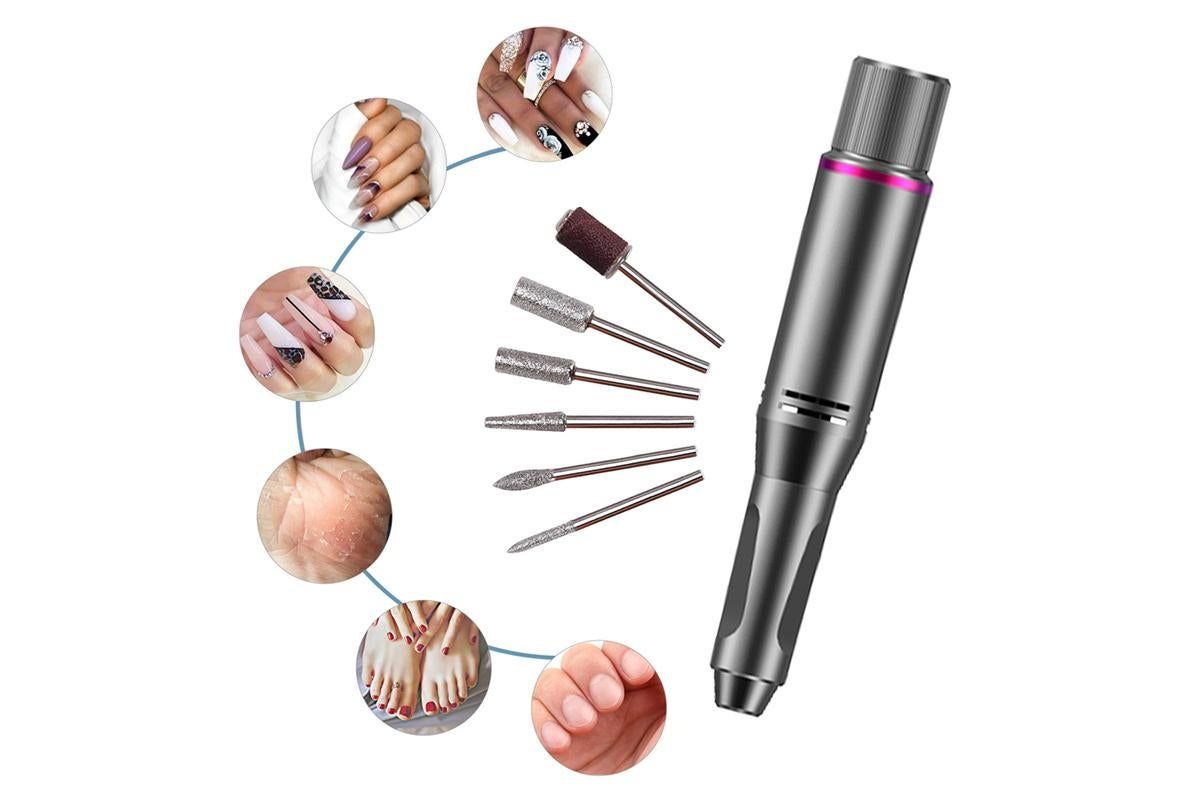 Electric Manicure Tools Kit File Machine Cordless Nail Drill Trimmer Nail Grind Trim Polish-Gray V1263-JX-7476-1