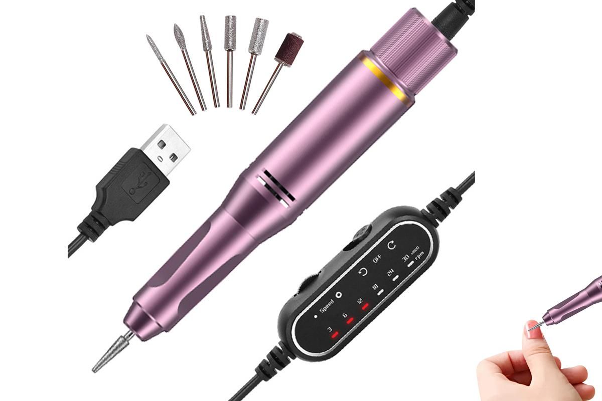 Electric Manicure Tools Kit File Machine Cordless Nail Drill Trimmer Nail Grind Trim Polish-Gray V1263-JX-7476-1