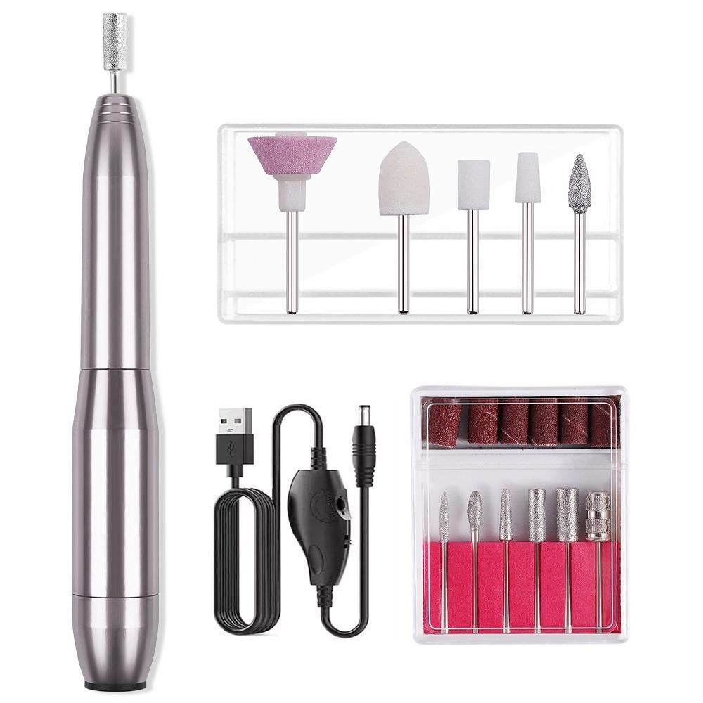 Electric Nail Drill Kit Cordless Nail Drill Portable USB Rechargeable Manicure Pedicure Tools for Acrylic Gel V1263-JX-7477-1