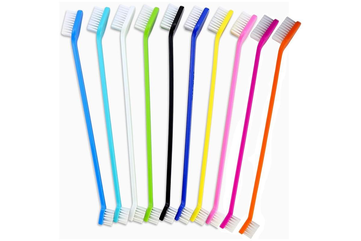 10 Pcs Pet Toothbrush Dual-End Long Handle for Dogs Cats V1263-JX-7498