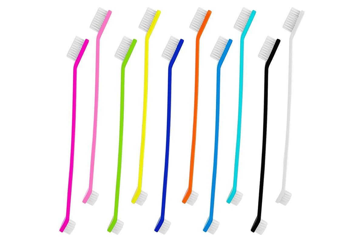 10 Pcs Pet Toothbrush Dual-End Long Handle for Dogs Cats V1263-JX-7498