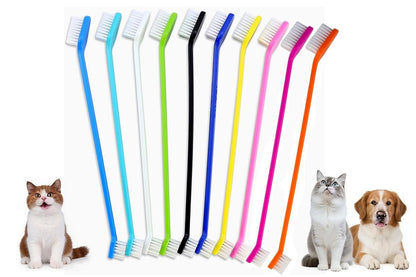10 Pcs Pet Toothbrush Dual-End Long Handle for Dogs Cats V1263-JX-7498