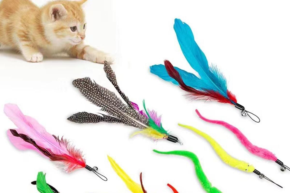 12Pcs Kitten Cat Feather Toy Bell Wand Teaser Rod Interactive Play Pet Toy V1263-JX-7499