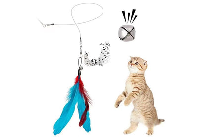 12Pcs Kitten Cat Feather Toy Bell Wand Teaser Rod Interactive Play Pet Toy V1263-JX-7499