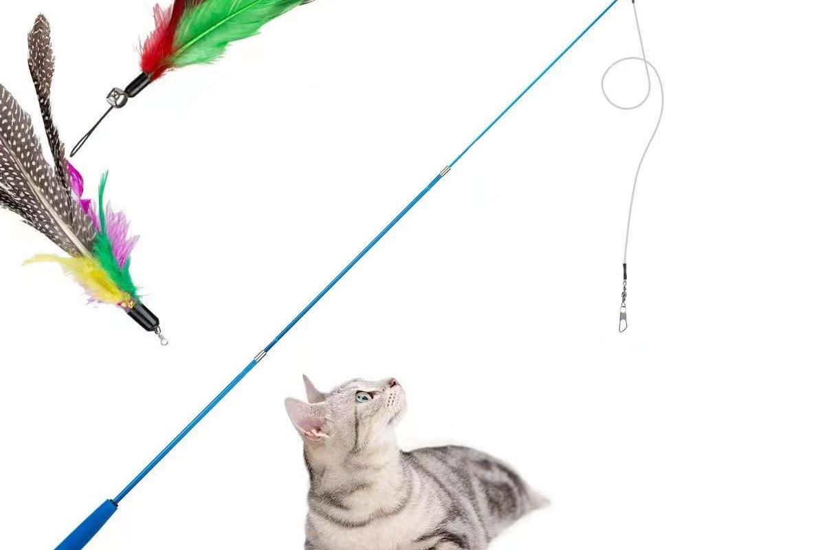 12Pcs Kitten Cat Feather Toy Bell Wand Teaser Rod Interactive Play Pet Toy V1263-JX-7499