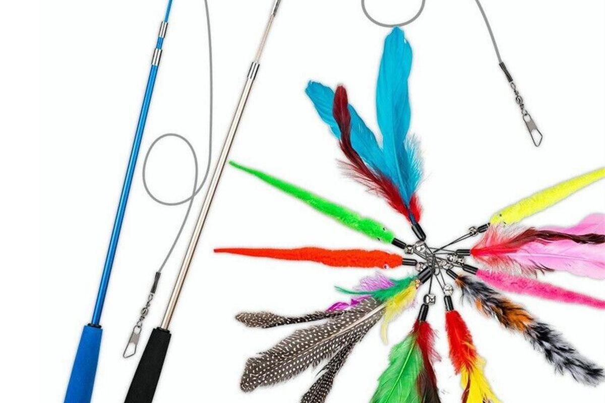 12Pcs Kitten Cat Feather Toy Bell Wand Teaser Rod Interactive Play Pet Toy V1263-JX-7499