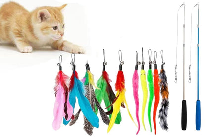 12Pcs Kitten Cat Feather Toy Bell Wand Teaser Rod Interactive Play Pet Toy V1263-JX-7499