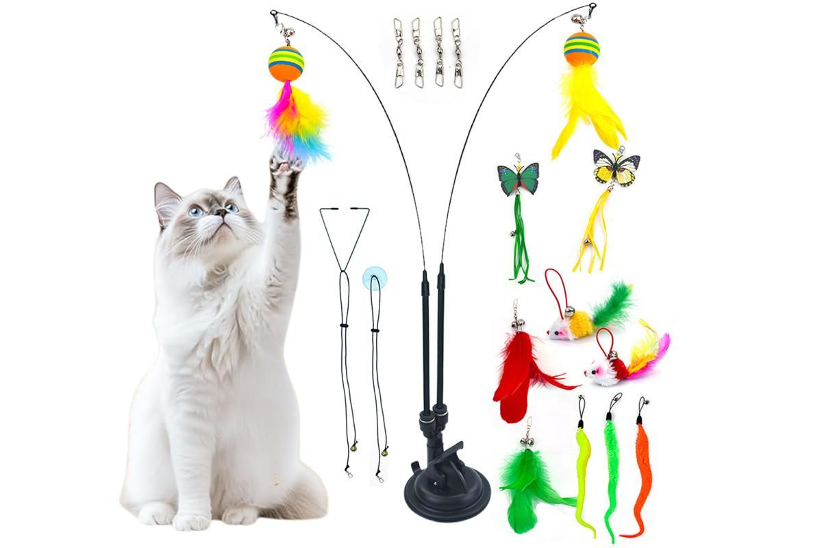 20Pcs Interactive Cat Wand Toys with Feather Replacements for Cats Play and Exercise V1263-JX-7502