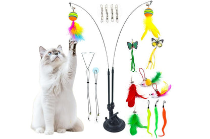 20Pcs Interactive Cat Wand Toys with Feather Replacements for Cats Play and Exercise V1263-JX-7502