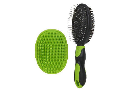 2 Pack Pet Grooming Brush Set Deshedding Double Sided Comb Massage Brush-Green V1263-JX-7504-1