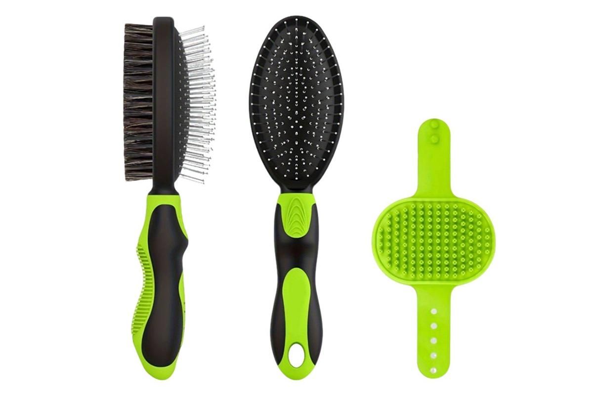 2 Pack Pet Grooming Brush Set Deshedding Double Sided Comb Massage Brush-Green V1263-JX-7504-1