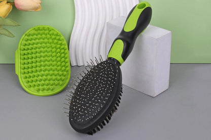 2 Pack Pet Grooming Brush Set Deshedding Double Sided Comb Massage Brush-Green V1263-JX-7504-1