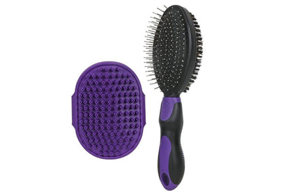 2 Pack Pet Grooming Brush Set Deshedding Double Sided Comb Massage Brush-Purple V1263-JX-7504-2