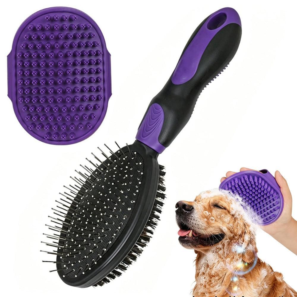 2 Pack Pet Grooming Brush Set Deshedding Double Sided Comb Massage Brush-Purple V1263-JX-7504-2