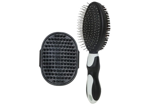 2 Pack Pet Grooming Brush Set Deshedding Double Sided Comb Massage Brush-Black V1263-JX-7504-3