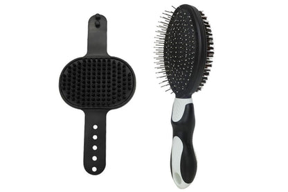 2 Pack Pet Grooming Brush Set Deshedding Double Sided Comb Massage Brush-Black V1263-JX-7504-3