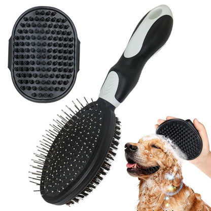 2 Pack Pet Grooming Brush Set Deshedding Double Sided Comb Massage Brush-Black V1263-JX-7504-3