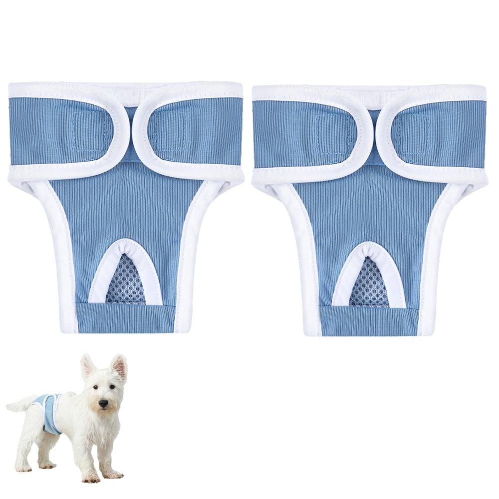 2pcs Dog Diapers Reusable Washable Nappy Wraps Panties for Pets Period Underpants-Blue M V1263-JX-7505-2