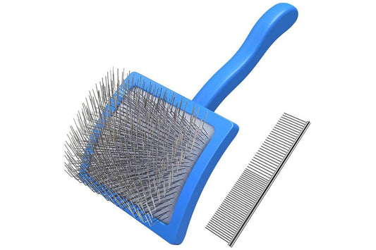 2Pcs Dog Slicker Brush & Comb Set for Grooming Detangling & Hair Removal-Blue V1263-JX-7506