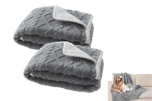 2pcs Pet Blanket for Couch Protection Water Resistance Cats Dogs Blanket for Furniture Protector-Grey S V1263-JX-7507-1