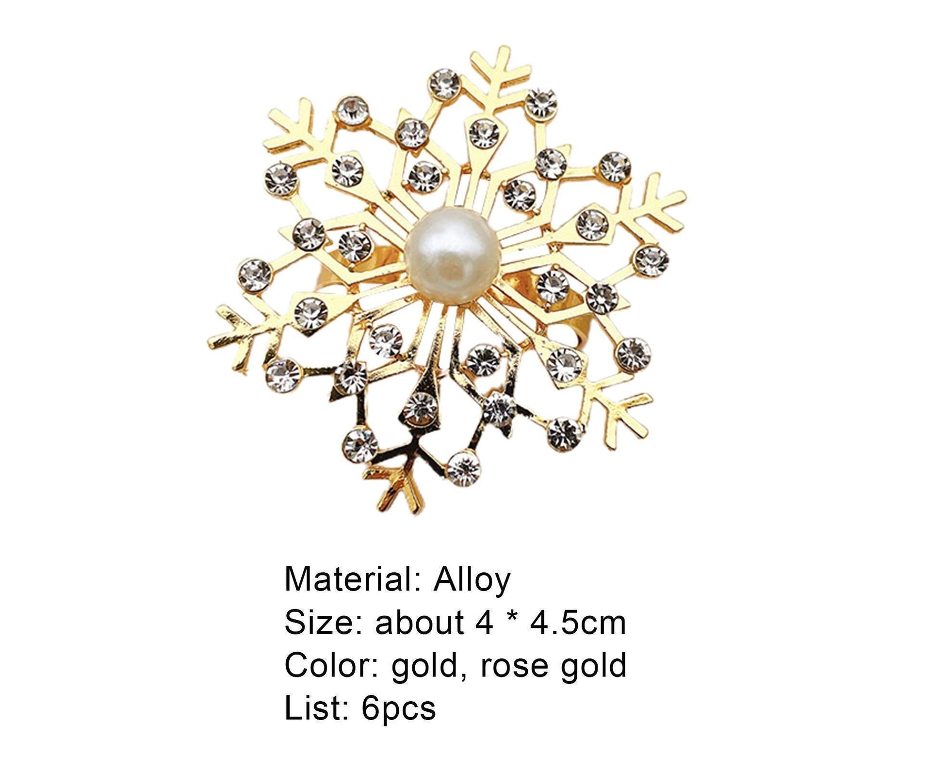 6Pcs Snowflake Napkin Ring Creative Clip-Golden V1263-JX-761