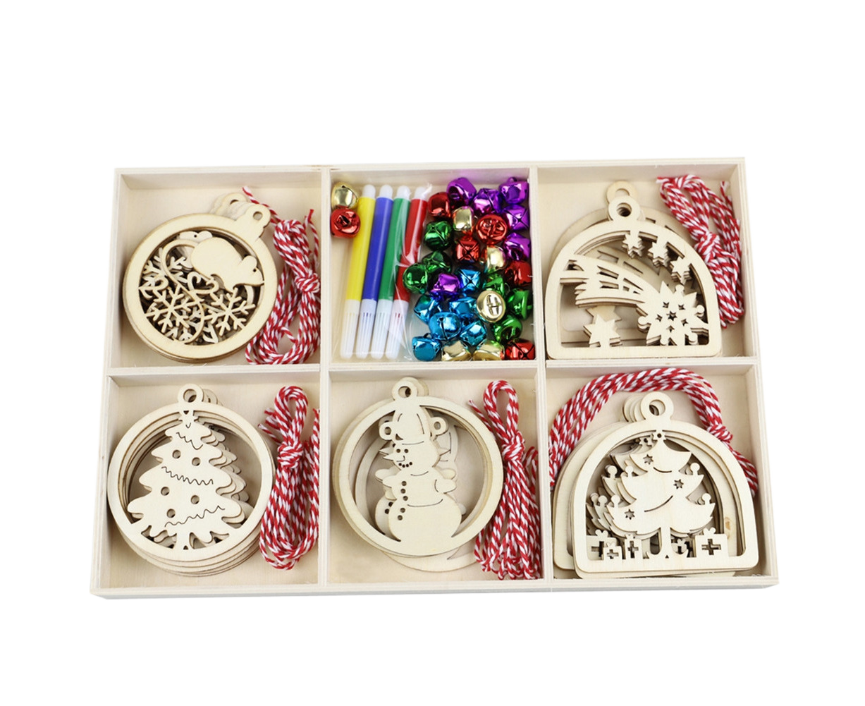 30Pcs Wood Christmas Tree Ornament Snowman Star Letter Hanging Pendant Decor-B V1263-JX-763