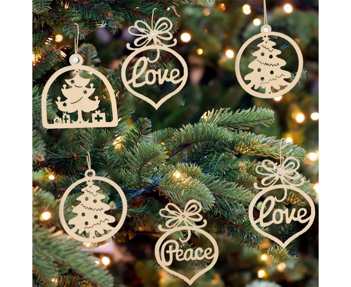 30Pcs Wood Christmas Tree Ornament Snowman Star Letter Hanging Pendant Decor-B V1263-JX-763