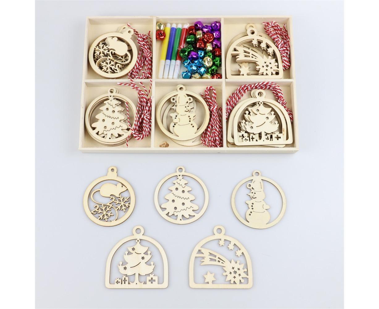 30Pcs Wood Christmas Tree Ornament Snowman Star Letter Hanging Pendant Decor-B V1263-JX-763