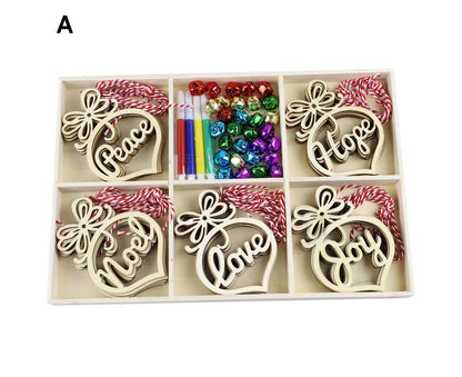 30Pcs Wood Christmas Tree Ornament Snowman Star Letter Hanging Pendant Decor-B V1263-JX-763