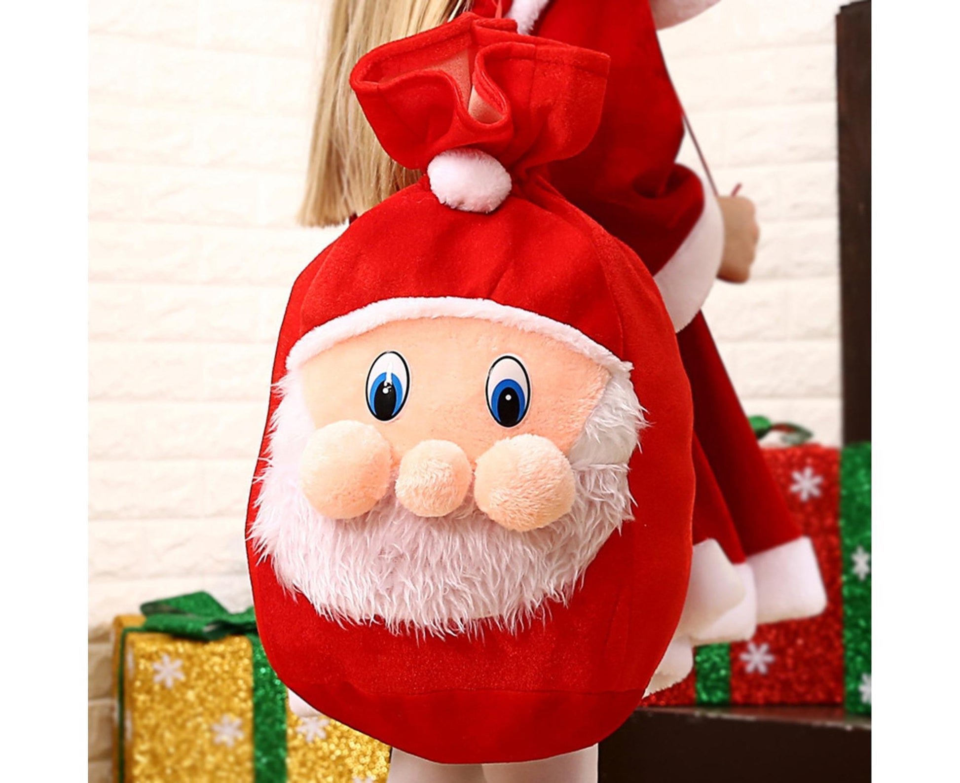 Xmas Candy Bag 3D Santa Velvet-Red V1263-JX-767