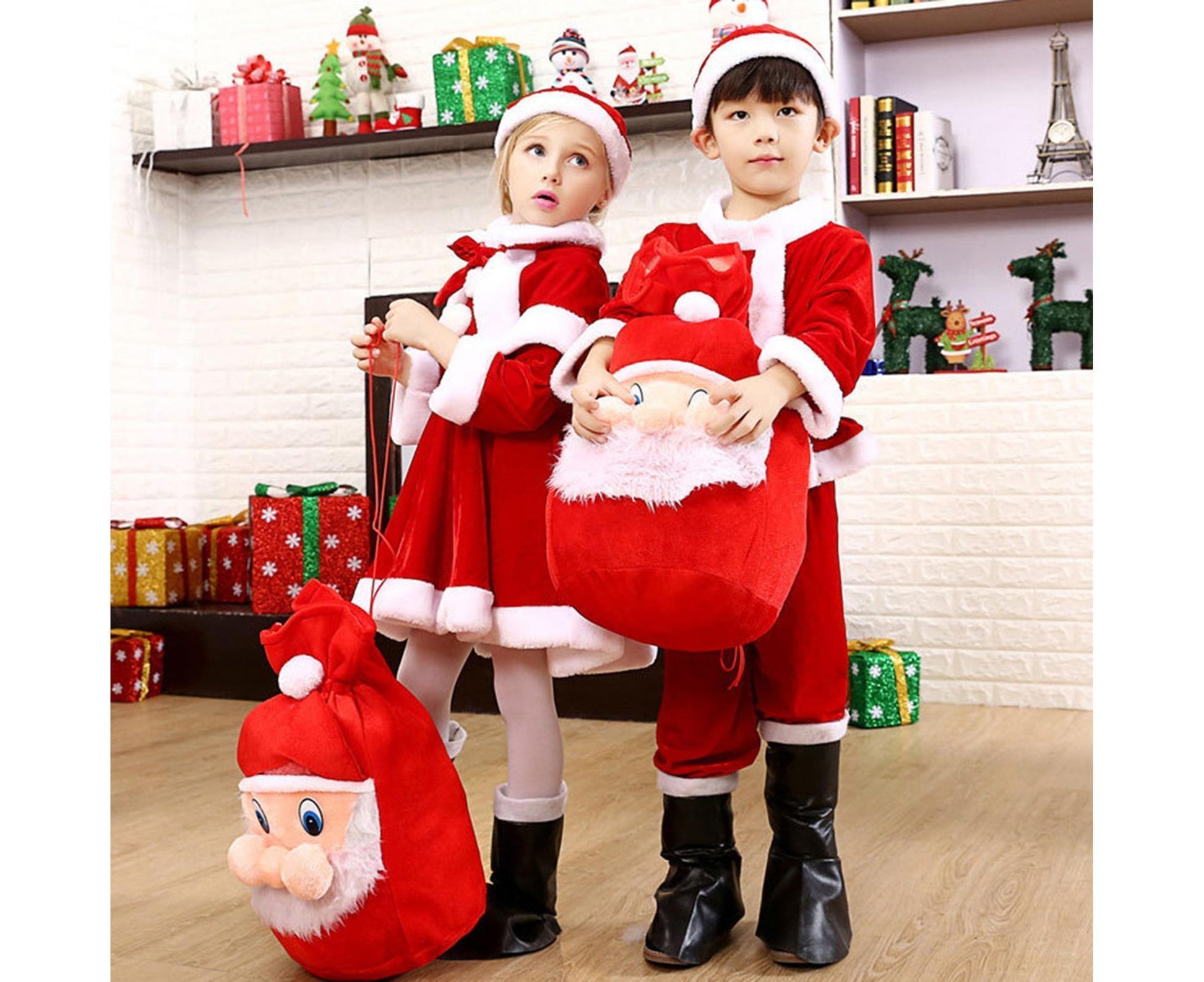 Xmas Candy Bag 3D Santa Velvet-Red V1263-JX-767