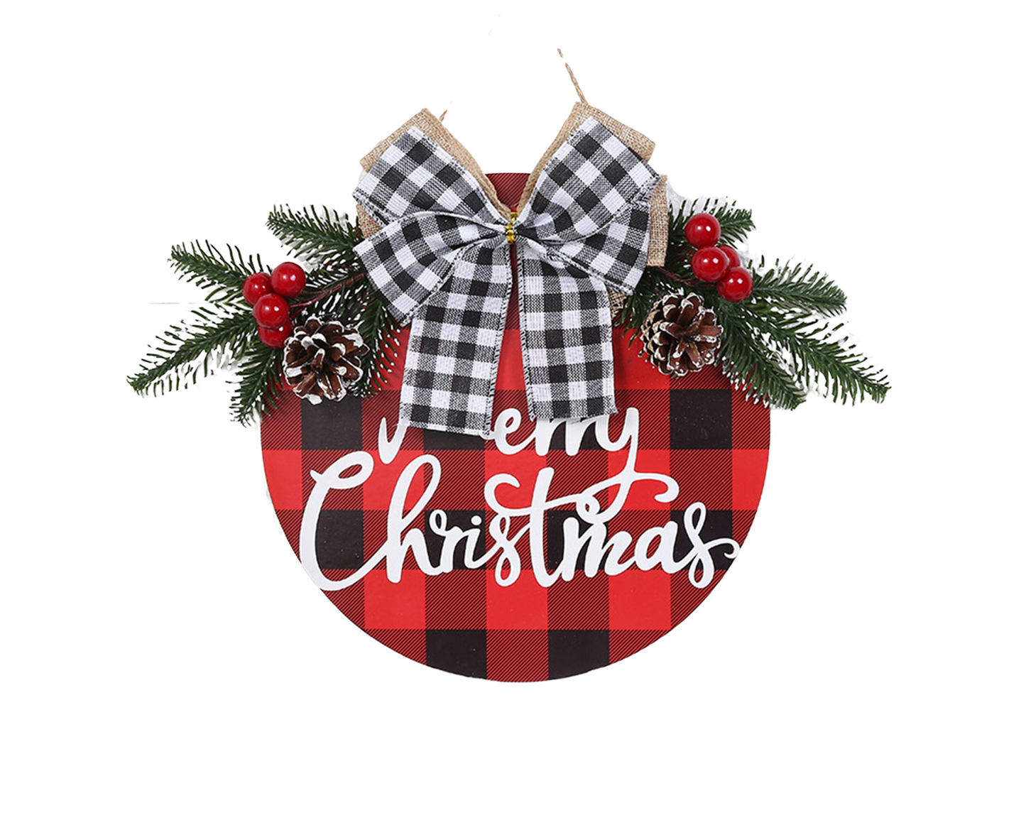 Welcome Sign Bow-knot Plaid Wooden Sign-Red V1263-JX-773