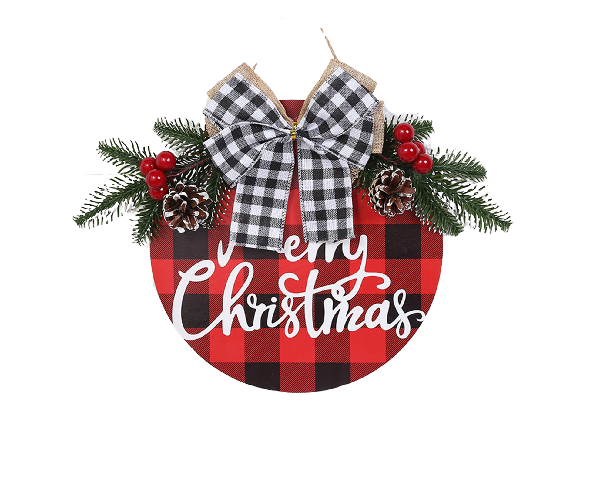 Welcome Sign Bow-knot Plaid Wooden Sign-Red V1263-JX-773