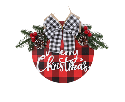 Welcome Sign Bow-knot Plaid Wooden Sign-Red V1263-JX-773