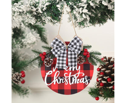 Welcome Sign Bow-knot Plaid Wooden Sign-Red V1263-JX-773