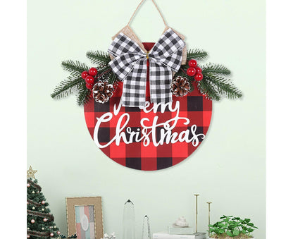 Welcome Sign Bow-knot Plaid Wooden Sign-Red V1263-JX-773