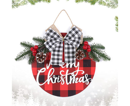 Welcome Sign Bow-knot Plaid Wooden Sign-Red V1263-JX-773
