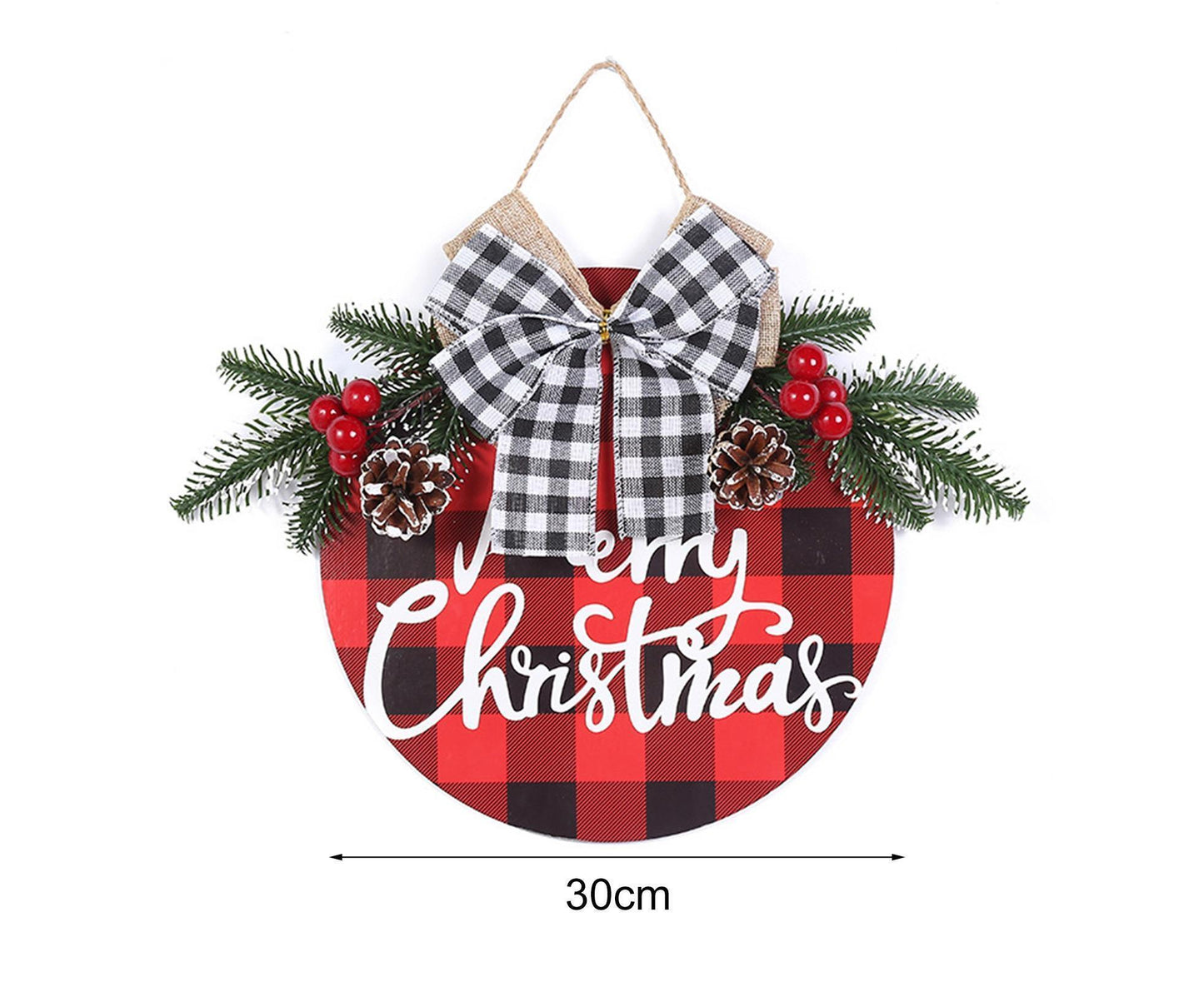 Welcome Sign Bow-knot Plaid Wooden Sign-Red V1263-JX-773