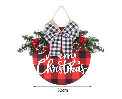 Welcome Sign Bow-knot Plaid Wooden Sign-Red V1263-JX-773