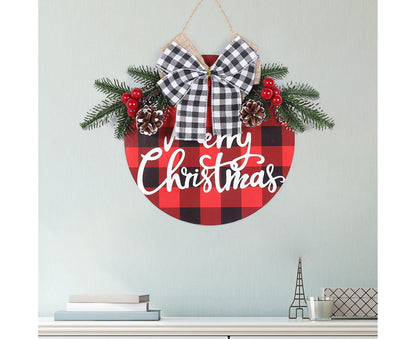 Welcome Sign Bow-knot Plaid Wooden Sign-Red V1263-JX-773