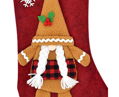 Plaid Patchwork Xmas Stocking with Lanyard-Red V1263-JX-780