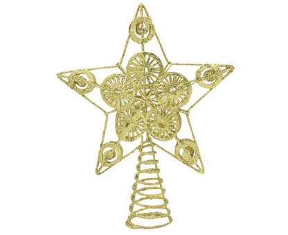 Xmas Glitter Five-pointed Star Tree Topper-Golden V1263-JX-781