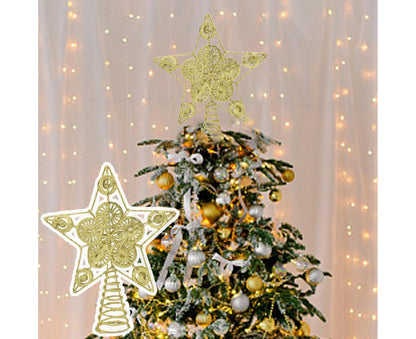 Xmas Glitter Five-pointed Star Tree Topper-Golden V1263-JX-781