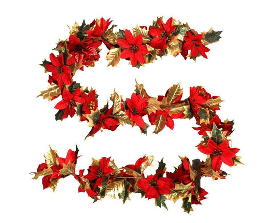 1.8m Artificial Christmas Red Flower Cane Vine Rattan Home Garden Xmas Decor-Golden+Red V1263-JX-785